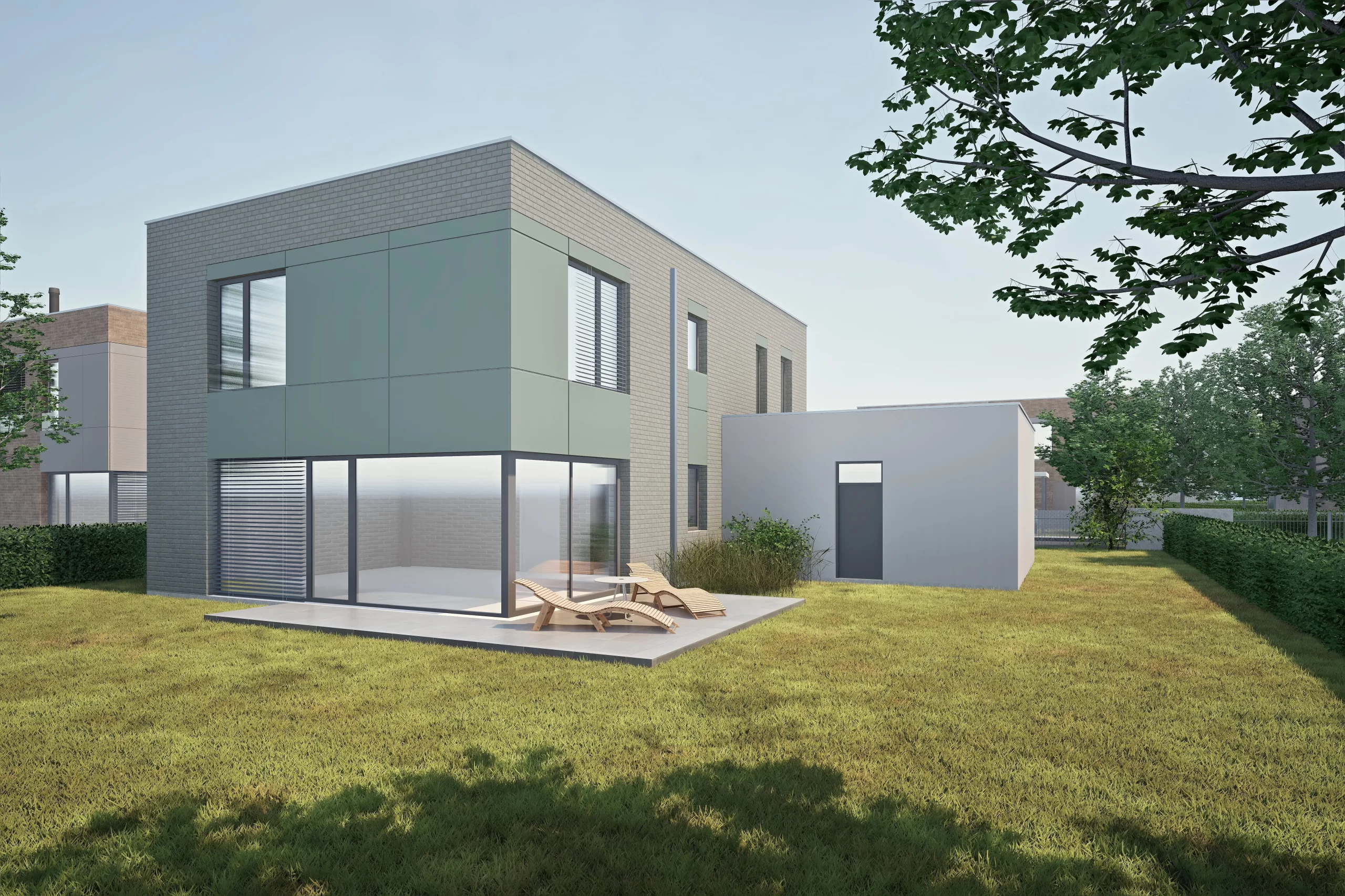 Vizualizace rodinného domu v Rezidenci Zahradní. Developerský projekt nových rodinných domů k prodeji v Líbeznicích.